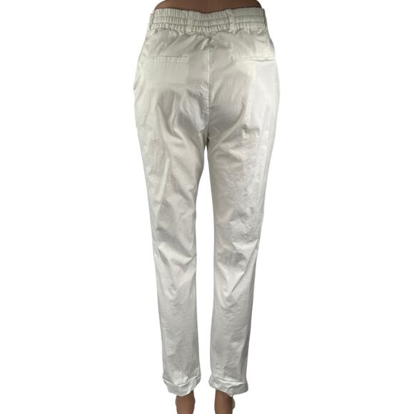 Eleventy Women's White Drawstring Straight Leg Pull-On Ankle Trousers Pants Sz 0 - Picture 3 of 5
